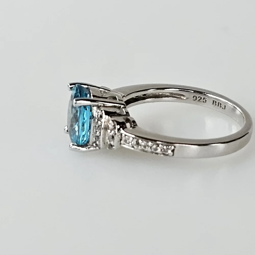 Genuine Blue & White Zircon Ring Sterling Silver Size 6.5 - Picture 7 of 11